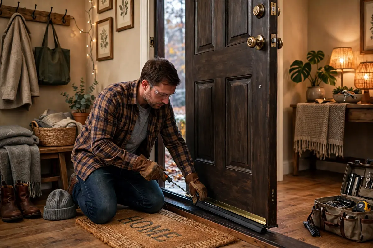Installing a door sweep at the bottom of a front door