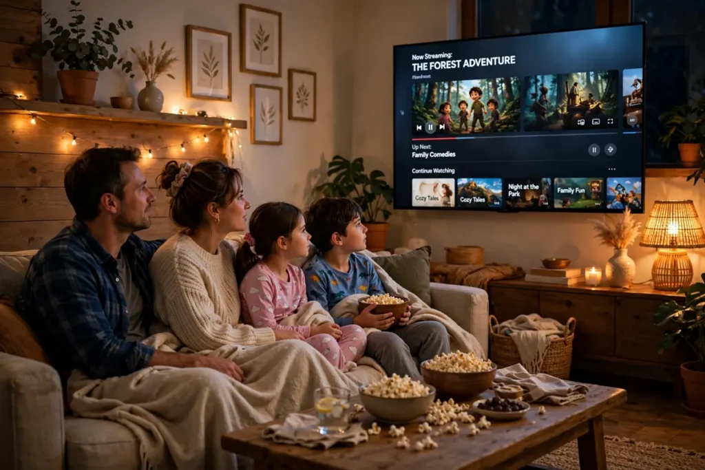 Good Netflix Movies: 20 Best Movies on Netflix to Watch by Mood Family enjoying a movie night watching good Netflix movies at home