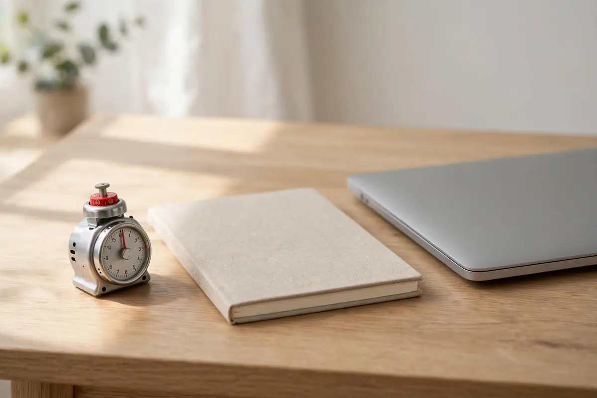 Pomodoro timer on a desk during a timed focus session